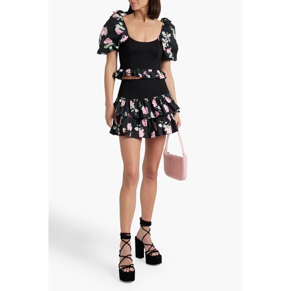 LoveShackFancy Spirit cropped floral puff sleeve stretch-jersey top size XL - Picture 8 of 8